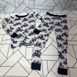 Fletch Pajama Set 4T White Animal Motorcycle Bamboo Viscose Long Sleeve Snug Fit